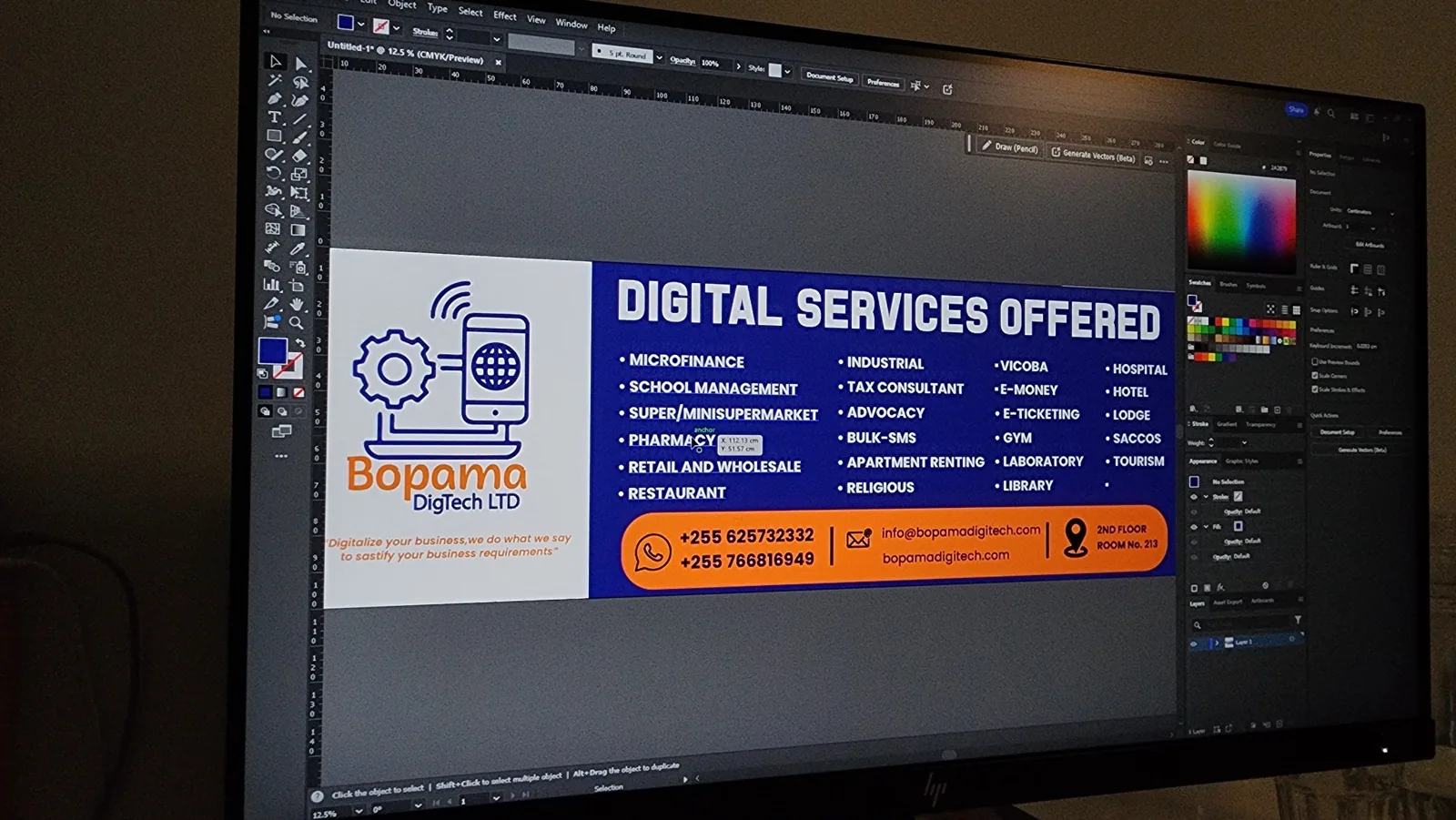 A digital services promotional layout in development.